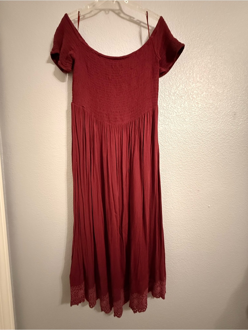 Roxy Burgundy Off-Shoulder Midi Dress - Picture 2 of 7
